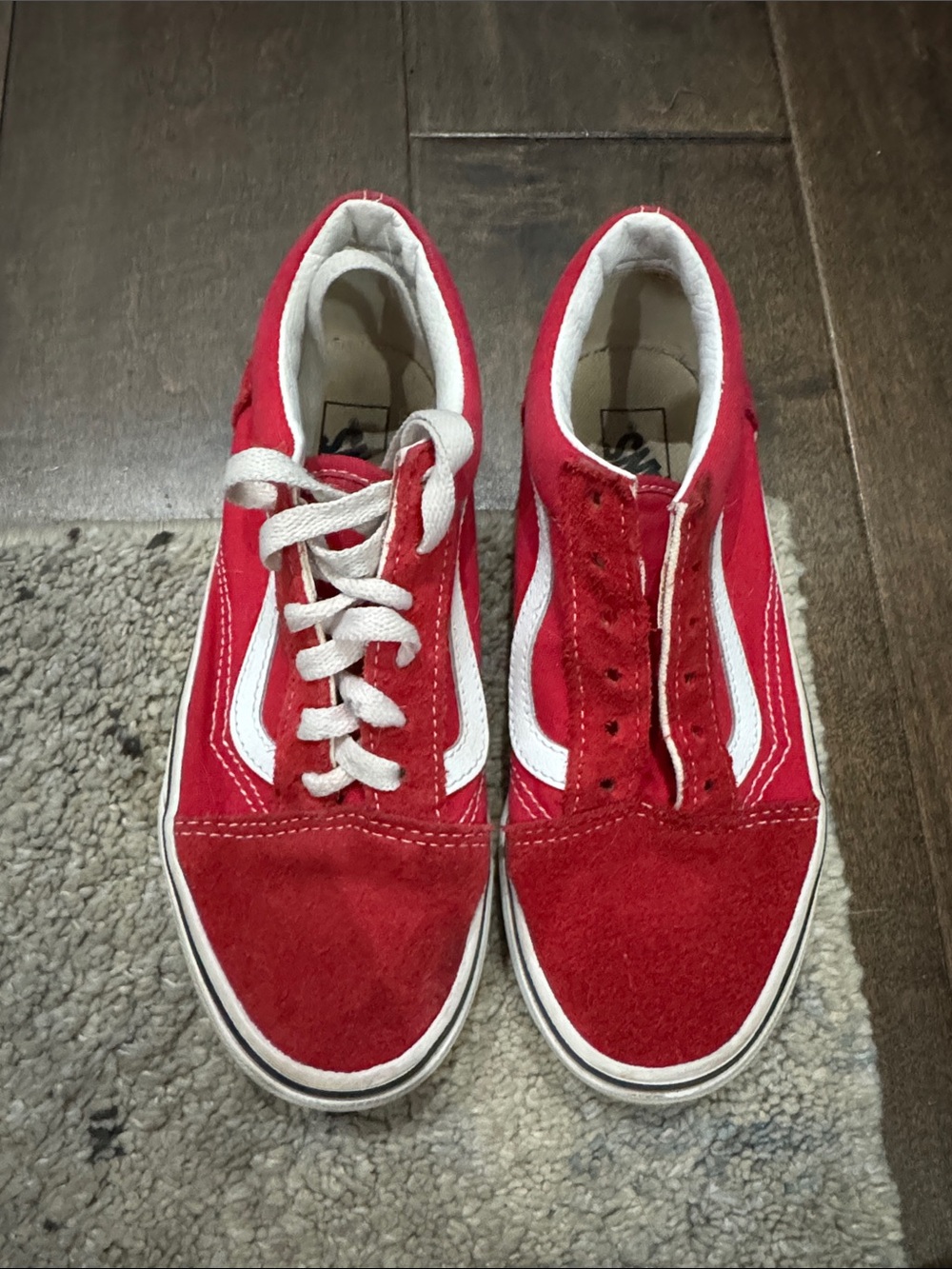 Vans Kids Red Suede & Canvas Low-Top Sneakers with White Stripe